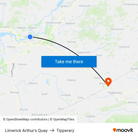 Limerick Arthur's Quay to Tipperary map