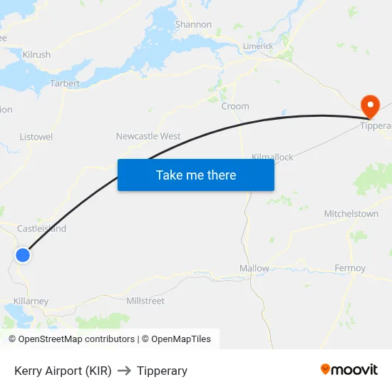 Kerry Airport (KIR) to Tipperary map
