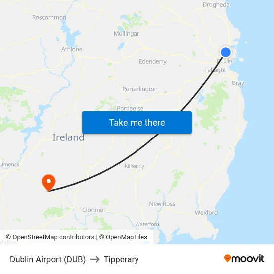 Dublin Airport (DUB) to Tipperary map
