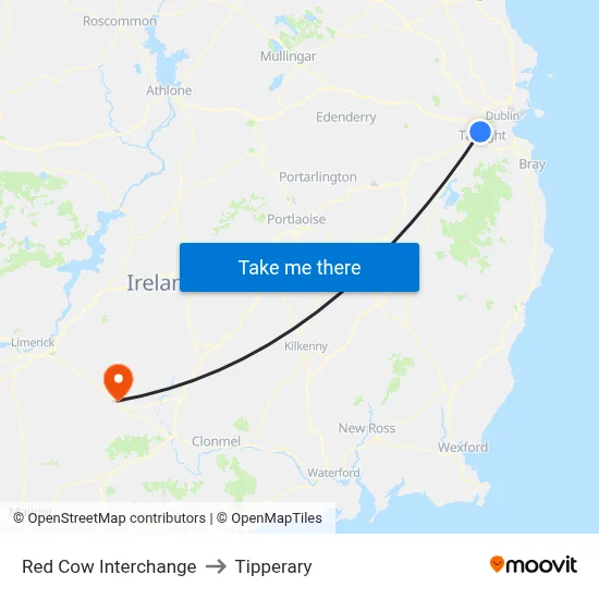 Red Cow Interchange to Tipperary map