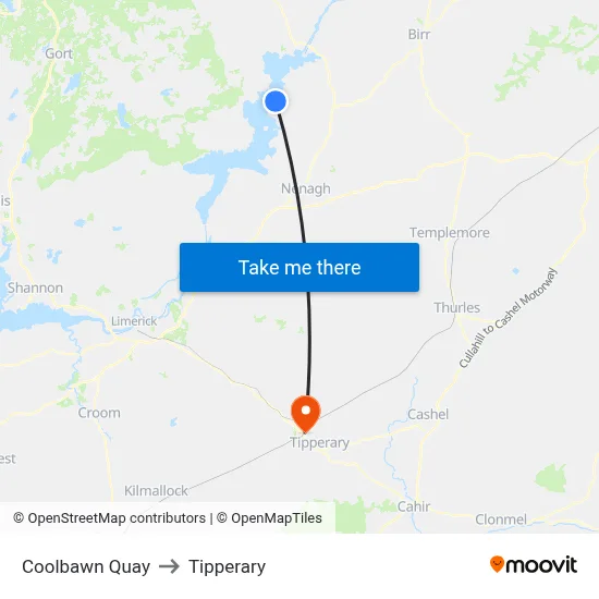 Coolbawn Quay to Tipperary map