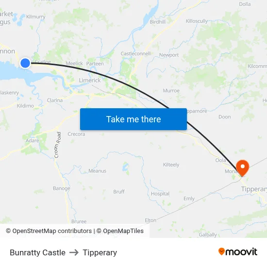 Bunratty Castle to Tipperary map