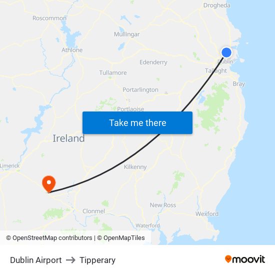 Dublin Airport to Tipperary map