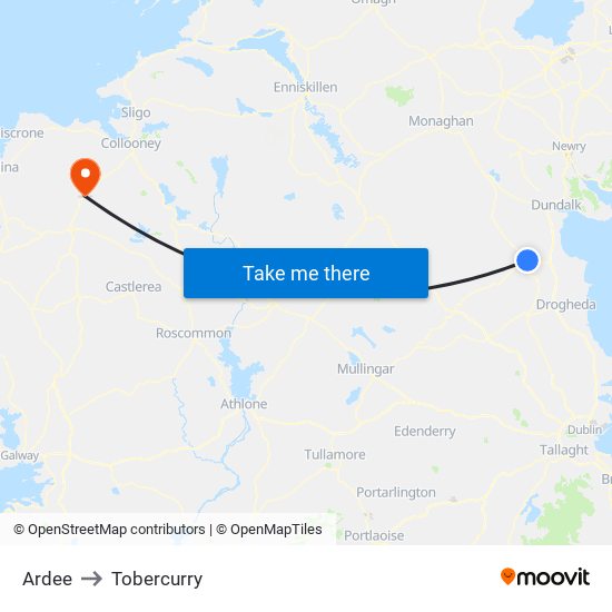 Ardee to Tobercurry map