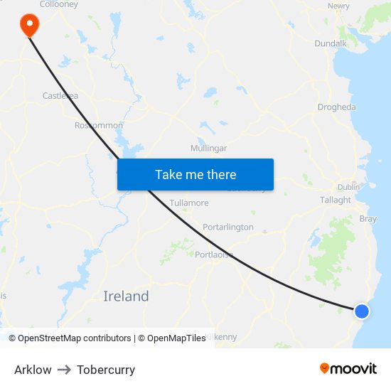 Arklow to Tobercurry map