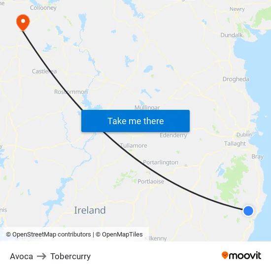 Avoca to Tobercurry map