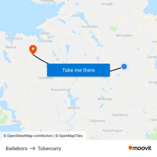 Bailieboro to Tobercurry map