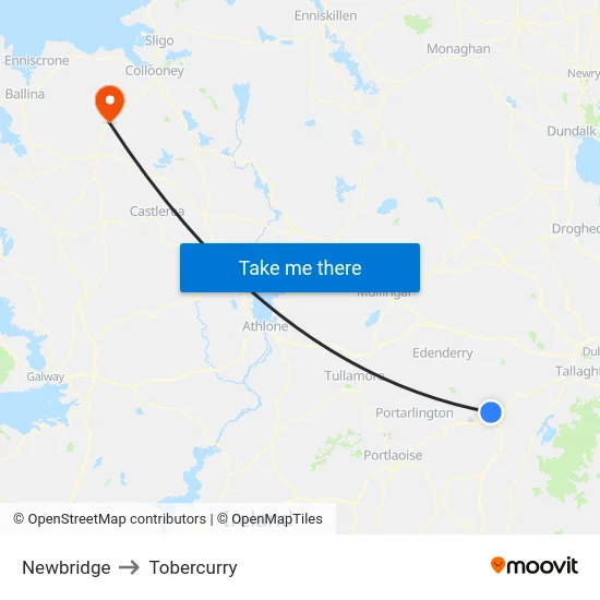 Newbridge to Tobercurry map