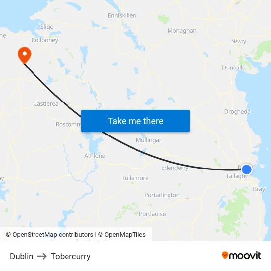 Dublin to Tobercurry map