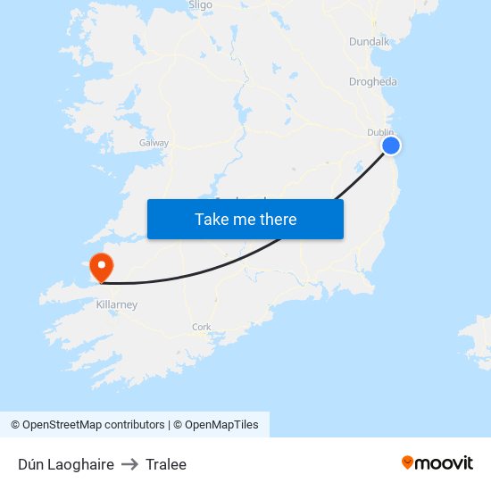 Dún Laoghaire to Tralee map