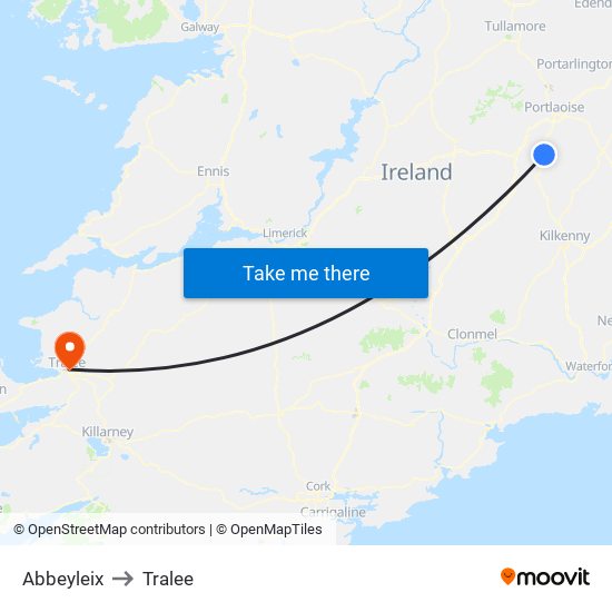 Abbeyleix to Tralee map