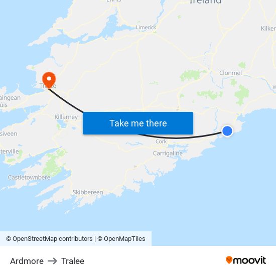 Ardmore to Tralee map