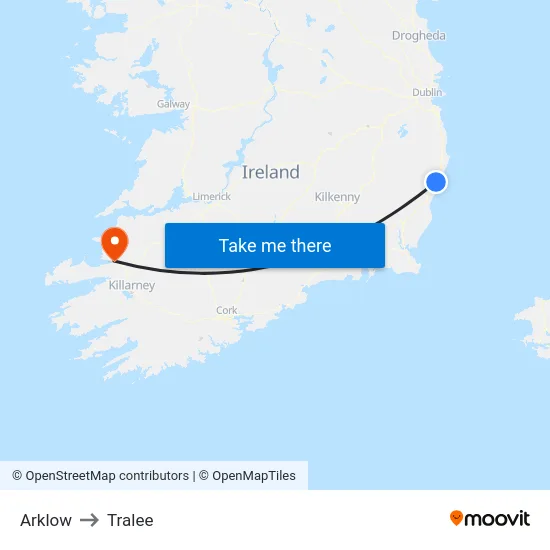 Arklow to Tralee map