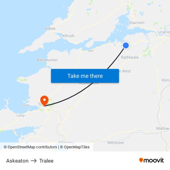 Askeaton to Tralee map