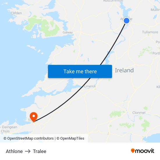 Athlone to Tralee map