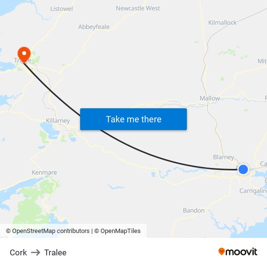 Cork to Tralee map