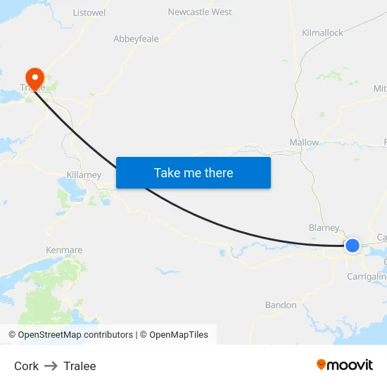 Cork to Tralee map
