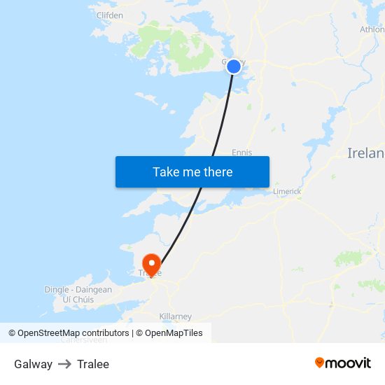 Galway to Tralee map