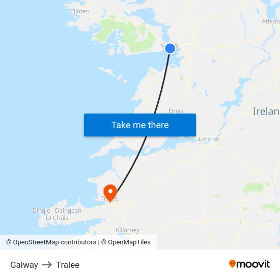 Galway to Tralee map