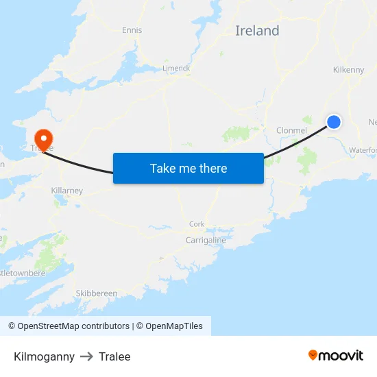 Kilmoganny to Tralee map