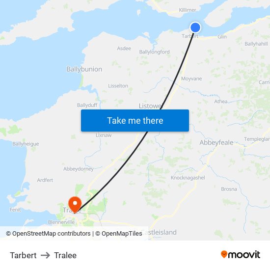 Tarbert to Tralee map