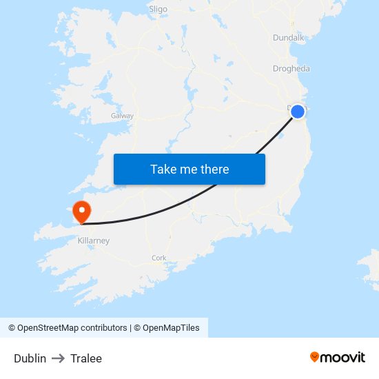 Dublin to Tralee map