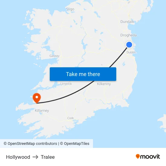 Hollywood to Tralee map
