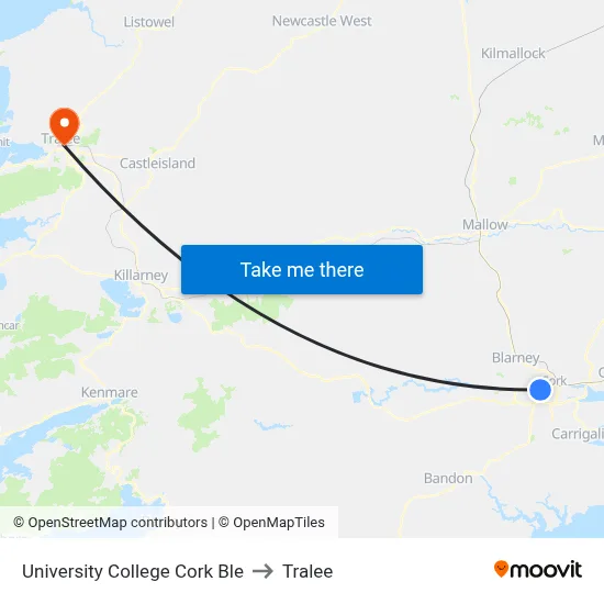 University College Cork Ble to Tralee map