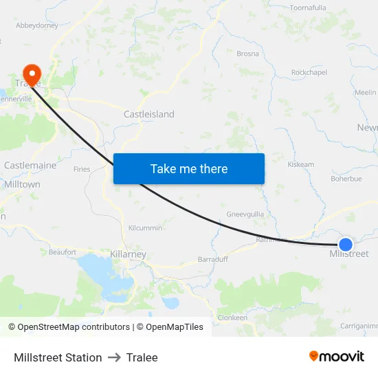 Millstreet Station to Tralee map