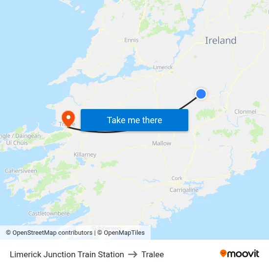 Limerick Junction Train Station to Tralee map