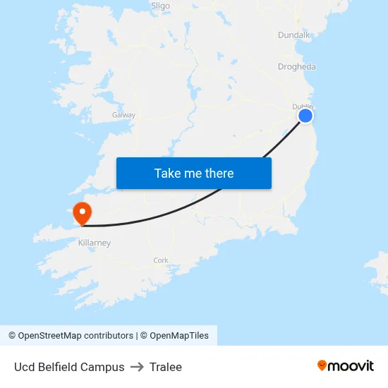 Ucd Belfield Campus to Tralee map