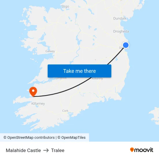 Malahide Castle to Tralee map