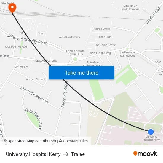 University Hospital Kerry to Tralee map