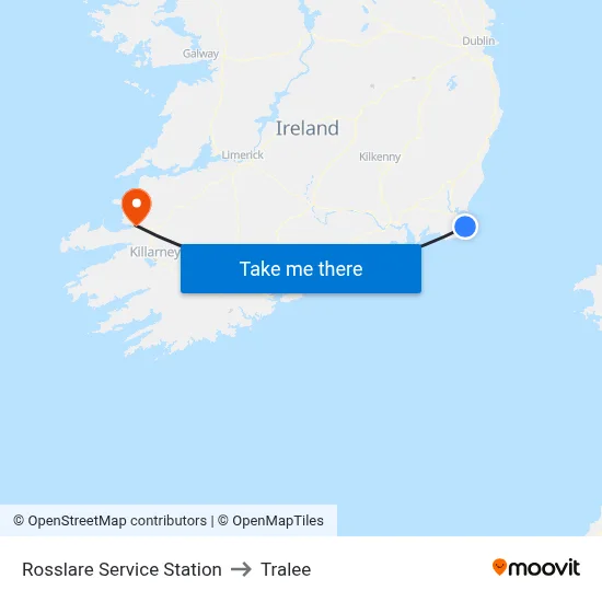 Rosslare Service Station to Tralee map