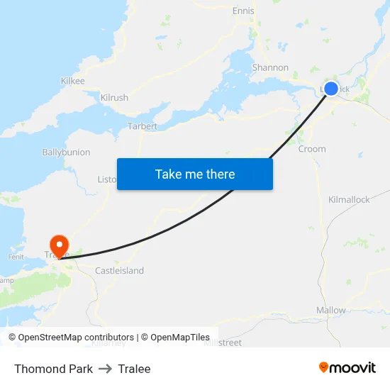 Thomond Park to Tralee map