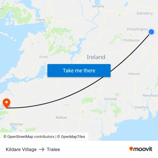 Kildare Village to Tralee map