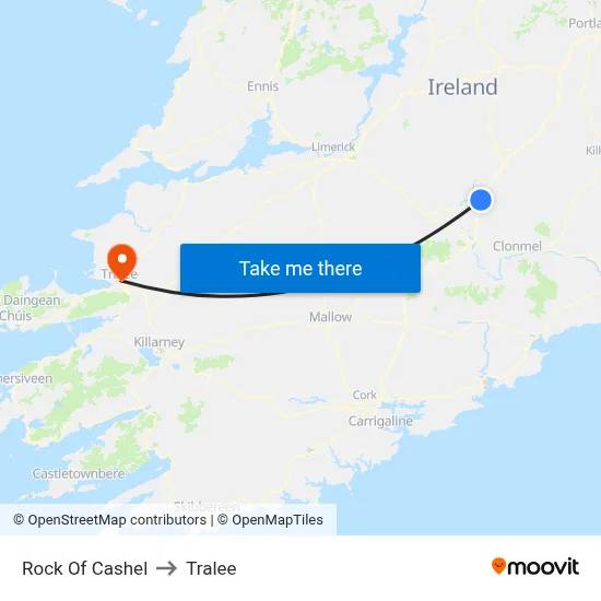 Rock Of Cashel to Tralee map