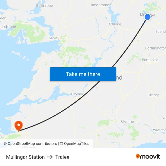 Mullingar Station to Tralee map