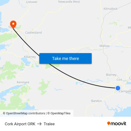 Cork Airport ORK to Tralee map