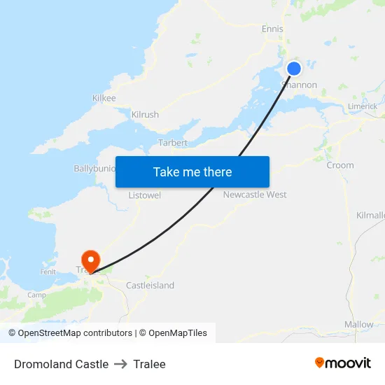 Dromoland Castle to Tralee map