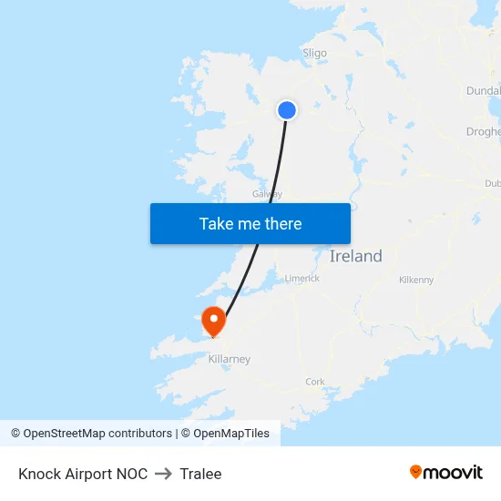 Knock Airport NOC to Tralee map