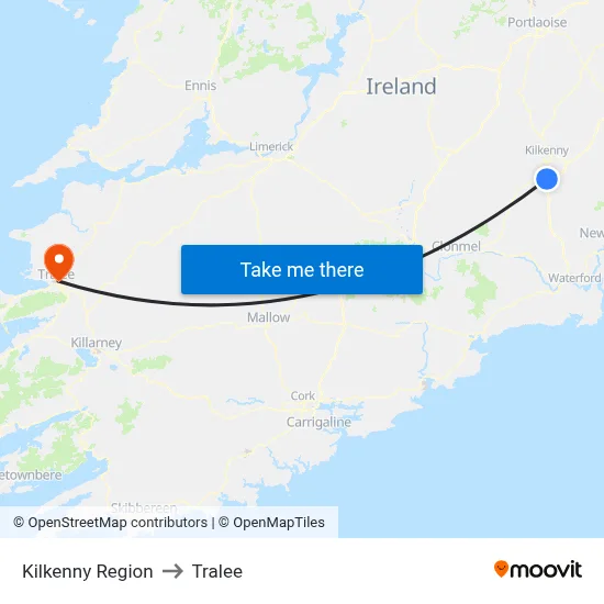 Kilkenny Region to Tralee map