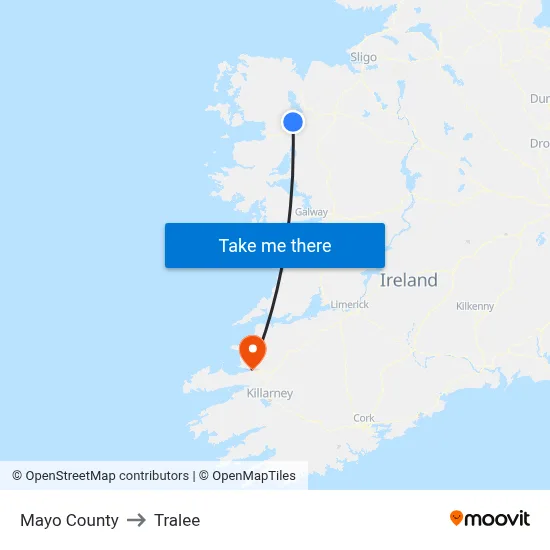 Mayo County to Tralee map