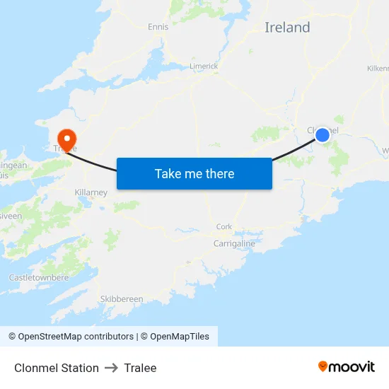 Clonmel Station to Tralee map