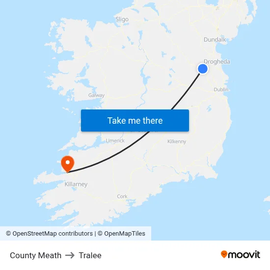County Meath to Tralee map