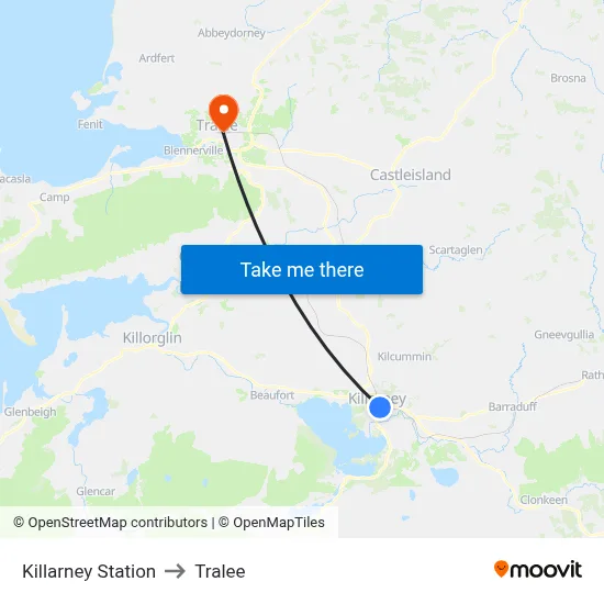 Killarney Station to Tralee map