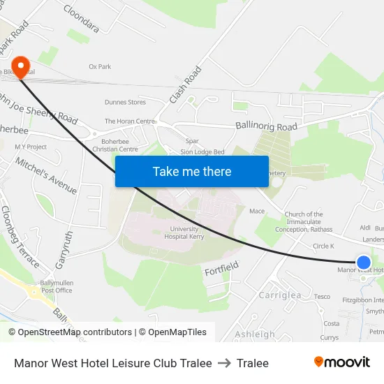 Manor West Hotel Leisure Club Tralee to Tralee map