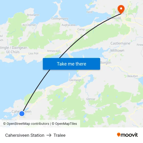 Cahersiveen Station to Tralee map