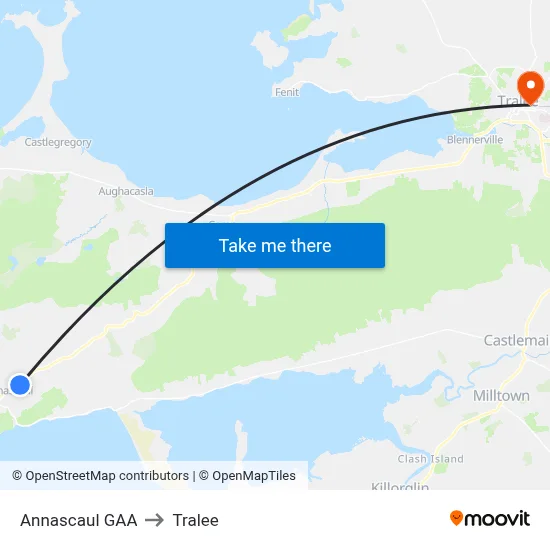 Annascaul GAA to Tralee map