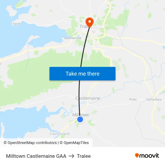 Milltown Castlemaine GAA to Tralee map